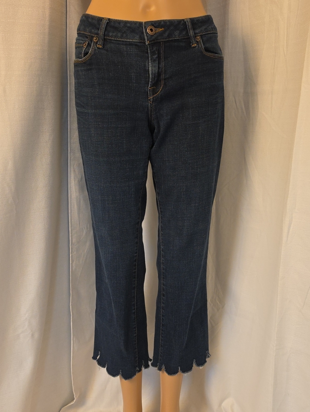 Lucky Brand Lolita Boot Dark Blue Cropped Jeans with Scalloped Hem Size 8